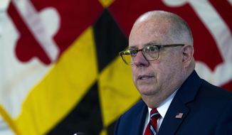Maryland Governor Larry Hogan speaks during the signing ceremony of the Memorandum of Understanding between Maryland and Kanagawa, at Maryland&#x27;s State Capitol, in Annapolis, Md., Monday, July 15, 2019. (AP Photo/Jose Luis Magana) **FILE**