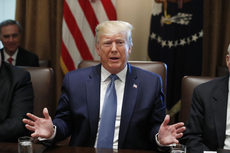 President Donald Trump speaks during a Cabinet meeting in the Cabinet Room of the White House, Tuesday, July 16, 2019, in Washington. (AP Photo/Alex Brandon)