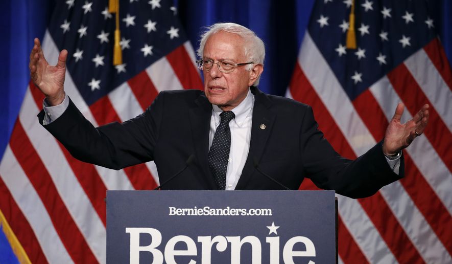 Democratic presidential candidate, Sen. Bernie Sanders, I-Vt., gives a speech on his "Medicare for All" proposal, Wednesday, July 17, 2019, at George Washington University in Washington. (AP Photo/Patrick Semansky)
