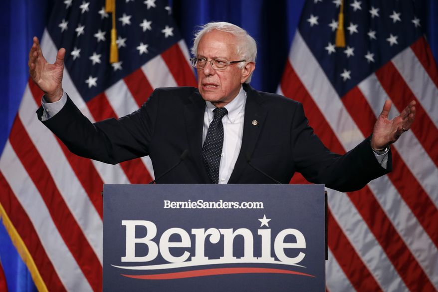 Democratic presidential candidate, Sen. Bernie Sanders, I-Vt., gives a speech on his "Medicare for All" proposal, Wednesday, July 17, 2019, at George Washington University in Washington. (AP Photo/Patrick Semansky)