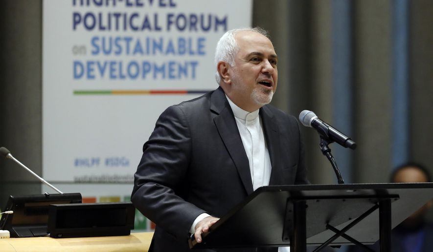 Iran&#x27;s Foreign Minister Javad Zarif addresses the High Level Political Forum on Sustainable Development, at United Nations headquarters, Wednesday, July 17, 2019. (AP Photo/Richard Drew)