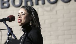 In this Jan. 28, 2017, file photo, Houston Councilwoman Amanda Edwards talks during a mural dedication at The Beulah Shepard Library in Houston. Edwards announced Thursday, July 18, 2019, she&#39;s running for U.S. Senate in 2020, becoming the latest Democratic challenger vying to take on Texas Republican Sen. John Cornyn. (Elizabeth Conley/Houston Chronicle via AP)