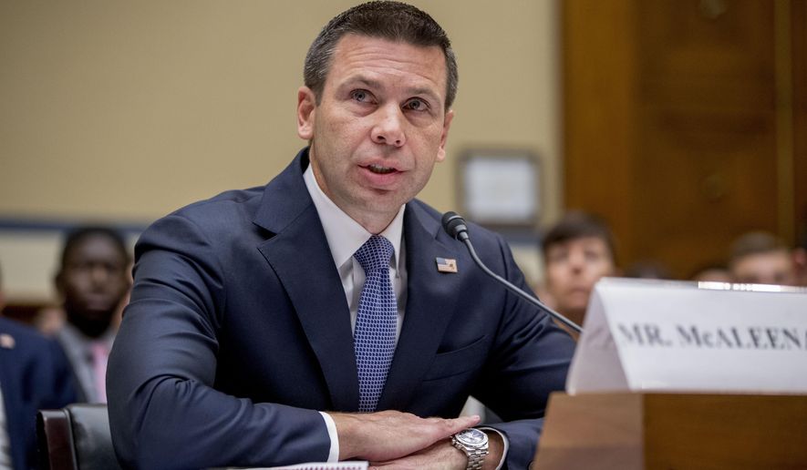 Acting Secretary of Homeland Security Kevin McAleenan speaks at a House Committee on Oversight and Reform hearing on Capitol Hill in Washington, Thursday, July 18, 2019. (AP Photo/Andrew Harnik)