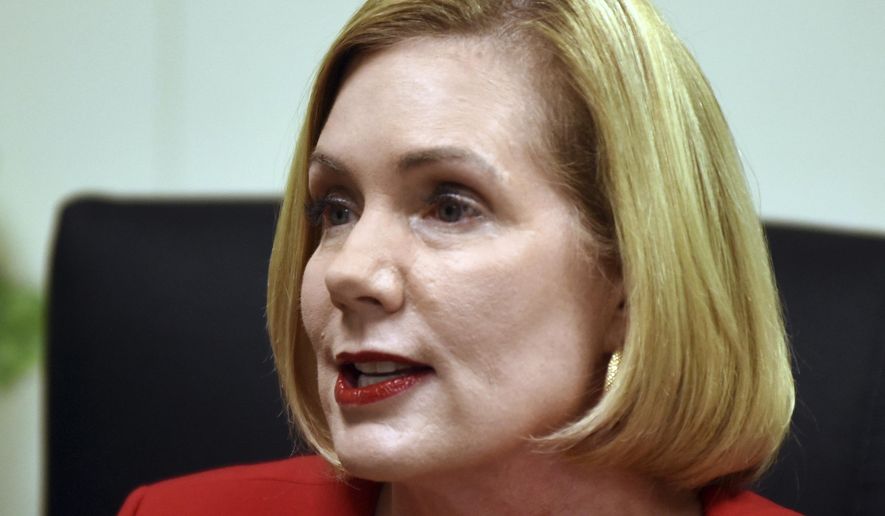 In this Jan. 9, 2019, photo N.C. State Rep. Holly Grange answers questions in her office during the opening day of the legislative session at the N.C. State Legislative Building in Raleigh, N.C. On Thursday, July 18, Grange entered the 2020 gubernatorial race, providing a rival in the Republican primary for Lt. Gov. Dan Forest, who's been preparing for years to seek the party's nomination. (Matt Born/The Star-News via AP)