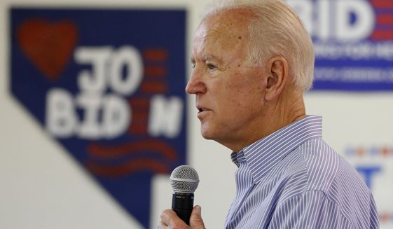 Former Vice President and Democratic presidential candidate Joe Biden speaks during a campaign event at an electrical workers union hall Saturday, July 20, 2019, in Las Vegas. (AP Photo/John Locher)