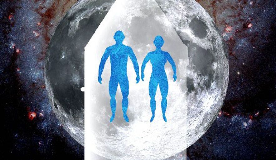 Illustration on a moon mission as a bridge to Mars exploration by Alexander Hunter/The Washington Times