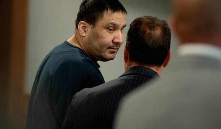 Julio Carrillo pleads guilty for the fatal beating of 10-year-old Marissa Kennedy Monday, July 22, 2019, at the Waldo Judicial Center in Belfast, Maine. (Linda Coan O'Kresik/The Bangor Daily News via AP)