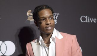 This Feb. 9, 2019, file photo shows A$AP Rocky at Pre-Grammy Gala And Salute To Industry Icons in Beverly Hills, Calif. Prosecutors in Sweden are dropping the investigation of a man they say was involved in a fight with American rapper A$AP Rocky. The platinum-selling, Grammy-nominated artist whose real name is Rakim Mayers, has been behind bars since early this month as police investigate the fight in Stockholm. (Photo by Richard Shotwell/Invision/AP, File)
