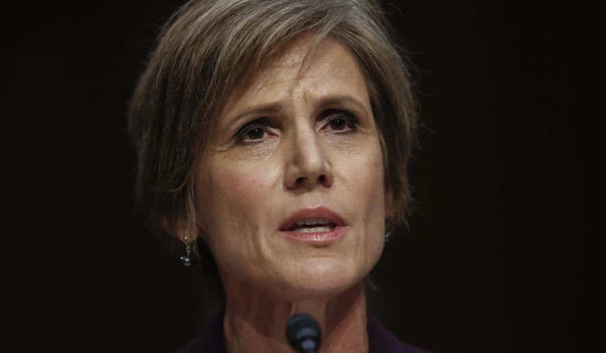 In this May 8, 2017, file photo, former acting Attorney General Sally Yates testifies on Capitol Hill in Washington, before the Senate Judiciary subcommittee on Crime and Terrorism hearing. (AP Photo/Carolyn Kaster, File)  **FILE**