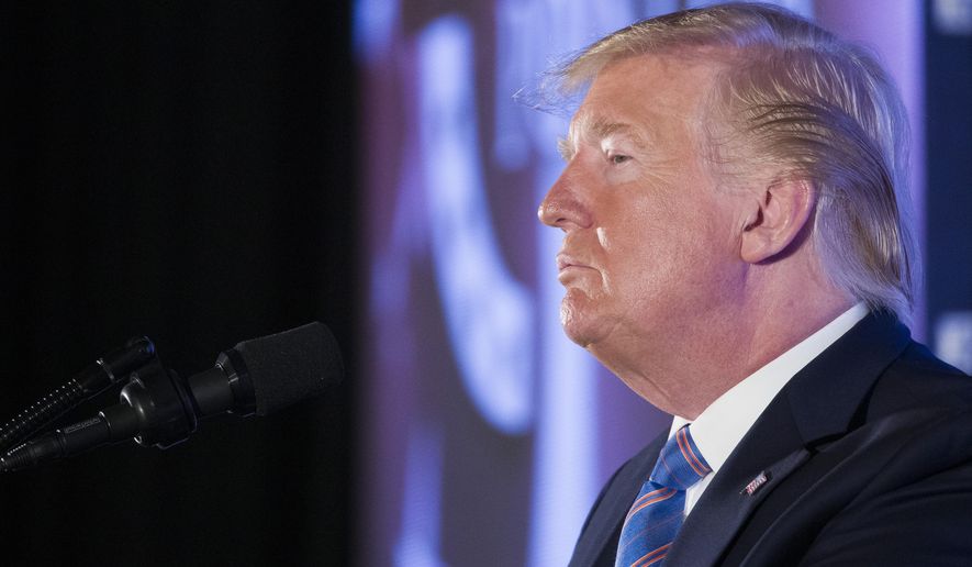President Donald Trump pauses while speaking at Turning Point USA&#x27;s Teen Student Action Summit 2019, Tuesday, July 23, 2019, in Washington. (AP Photo/Alex Brandon)