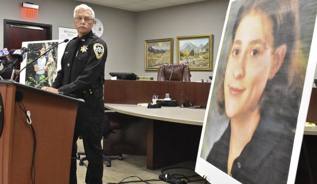 Yellowstone County Sheriff Mike Linder announces Tuesday, July 23, 2019, that 39-year-old Zachary David O'Neill has pleaded guilty to the brutal 1998 killing of 18-year-old Miranda Fenner, during a news conference in Billings, Mont. The case garnered national attention at the time of the killing but frustrated law enforcement when it remained unsolved. (AP Photo/Matthew Brown)
