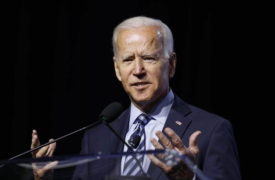 Democratic presidential candidate former Vice President Joe Biden, speaks during a candidates forum at the 110th NAACP National Convention, Wednesday, July 24, 2019, in Detroit. (AP Photo/Carlos Osorio)