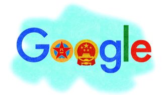 Illustration on Google/China cooperation by Alexander Hunter/The Washington Times