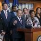 House Judiciary Committee Chairman Jerrold Nadler, D-N.Y., center, and Democratic members of that panel, speak to reporters about this week&#39;s testimony from former special counsel Robert Mueller and their plan to continue to investigate President Donald Trump and Russia&#39;s interference in the election, at the Capitol in Washington, Friday, July 26, 2019. Nadler says they are seeking enforcement of a subpoena against former White House counsel Donald McGahn, a key Mueller witness. (AP Photo/J. Scott Applewhite)