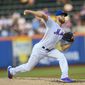 New York Mets starting pitcher Zack Wheeler throws during the first inning of a baseball game against the Pittsburgh Pirates, Friday, July 26, 2019, in New York. (AP Photo/Corey Sipkin)