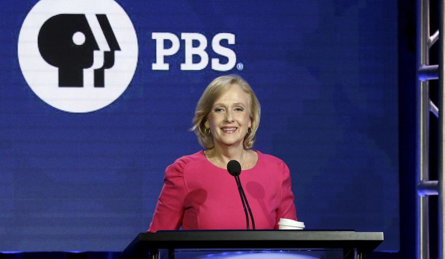 FILE - In this Saturday, Feb. 2, 2019, file photo, PBS President and CEO Paula Kerger speaks during the PBS Executive Session at the Television Critics Association Winter Press Tour at The Langham Huntington in Pasadena, Calif. Kerger will head the public TV service for another five years. (Photo by Willy Sanjuan/Invision/AP, File)