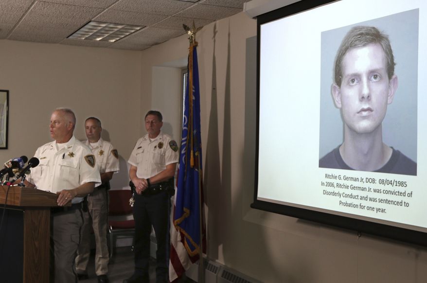 Chippewa County Sheriff James Kowalczyk addresses the media during news conference, Tuesday, July 30, 2019, in Chippewa Falls, Wis. Authorities in Wisconsin say Ritchie German Jr., a man suspected of killing four people may on Sunday, may have been imitating the abduction last year of teenager Jayme Closs. German killed three of his family members and later killed a 24-year-old woman at another home before killing himself, police said. (Dan Reiland/The Eau Claire Leader-Telegram via AP)