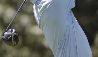 Jordan Spieth, tees off on the seventh hole during the first round of the World Golf Championships-FedEx St. Jude Invitational Thursday, July 25, 2019, in Memphis, Tenn. (AP Photo/Mark Humphrey)
