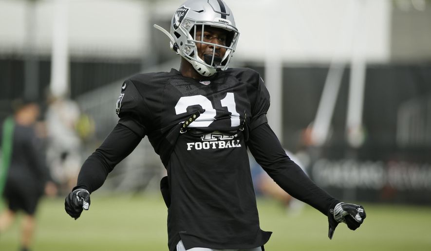 Oakland Raiders cornerback Gareon Conley takes part in a drill during NFL football training camp Monday, July 29, 2019, in Napa, Calif. (AP Photo/Eric Risberg)