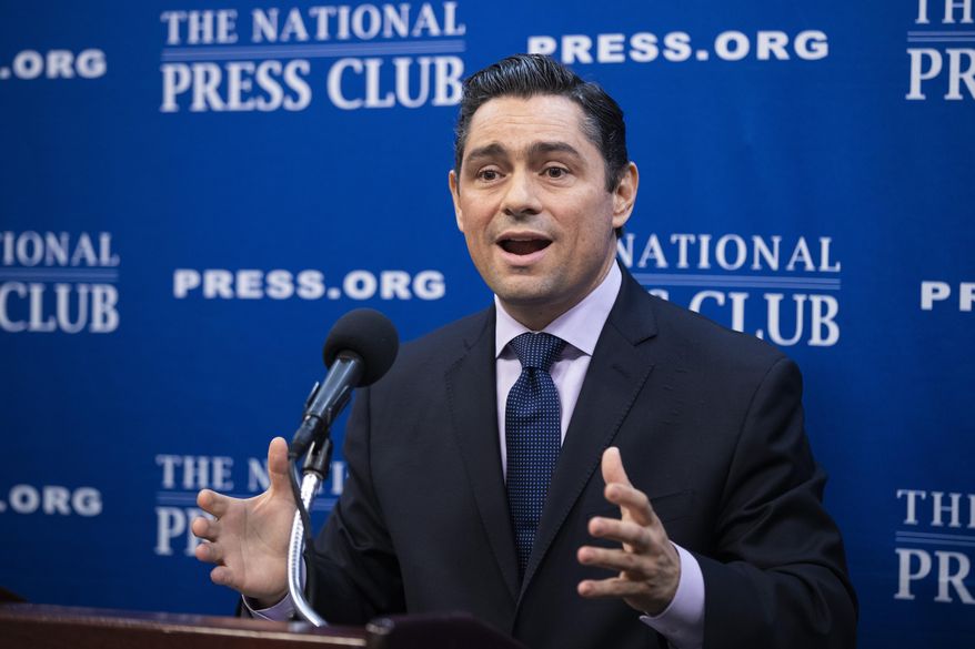 Carlos Vecchio, Venezuela's opposition ambassador to the U.S. speaks at the National Press Club in Washington, Tuesday, July 30, 2019. (AP Photo/Manuel Balce Ceneta)