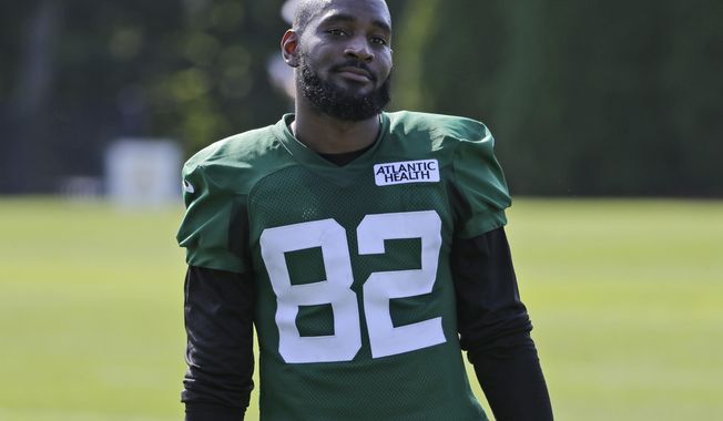 FILE - In this July 25, 2019 file photo New York Jets Jamison Crowder participates during practice at the NFL football team&#x27;s training camp in Florham Park, N.J. Crowder signed with the Jets as a free agent in the offseason because he envisioned plenty of action in Adam Gase&#x27;s offense. Well, the wide receiver has caught on quickly in training camp, becoming a favorite target of Sam Darnold while showing how valuable he could be. &amp;quot;I just want to be a weapon,&amp;quot; Crowder said Wednesday, July 31, 2019. &amp;quot;Somebody that&#x27;s reliable, somebody that&#x27;s consistent. I just want to gain that trust with him that when he wants to go my way that he has that trust and that confidence that I&#x27;m going to make the play.&amp;quot; (AP Photo/Seth Wenig, file)