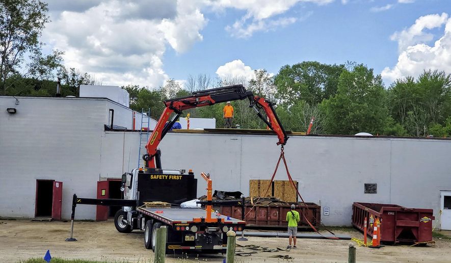 The Kassouni Manufacturing Inc. facility in Belding, Michigan, is shown on Tuesday, July 30, 2019. An Ionia judge last week signed a temporary restraining order to cease operations at the facility amid concerns among health officials about a June 2019 dumpster fire and the release of chemical clouds. (Elisabeth Waldon/The Daily News via AP)