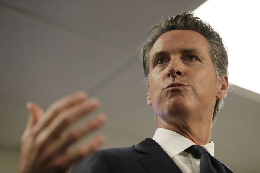California Gov. Gavin Newsom during a news conference after touring the 911 call center at the San Francisco Department of Emergency Management Friday, Aug. 2, 2019, in San Francisco. (AP Photo/Eric Risberg) ** FILE **