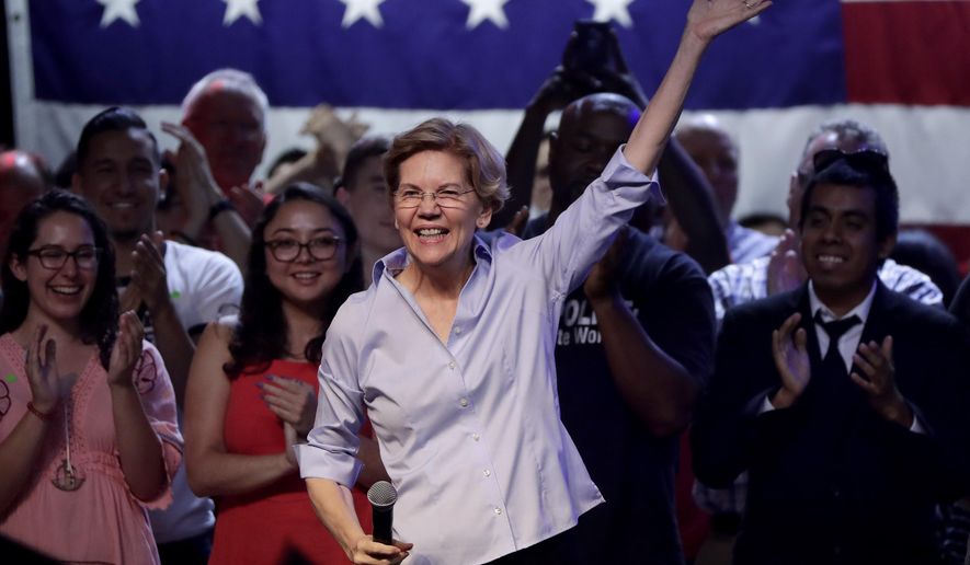 Democratic presidential candidate Sen. Elizabeth Warren, D-Mass., speaks during a town hall campaign stop, Thursday, Aug. 1, 2019, in Tempe, Ariz. (AP Photo/Matt York)