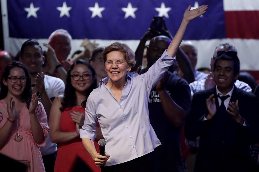 Democratic presidential candidate Sen. Elizabeth Warren, D-Mass., speaks during a town hall campaign stop, Thursday, Aug. 1, 2019, in Tempe, Ariz. (AP Photo/Matt York)