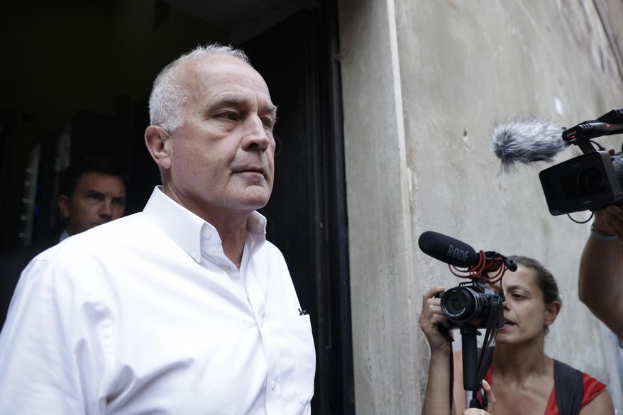 Ethan Elder, father of Finnegan Lee Elder, in custody for the slaying of Carabinieri officer Mario Cerciello Rega, leaves Regina Celi prison in Rome after seeing his son, Friday, Aug. 2, 2019. Two American teenagers were jailed in Rome on Saturday as authorities investigate their alleged roles in the fatal stabbing of the Italian police officer on a street near their hotel. (AP Photo/Andrew Medichini)