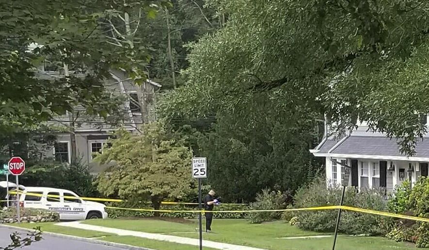 Authorities investigate a suspected homicide on Saturday, Aug. 3, 2019 in Maplewood Township, N.J. Authorities are investigating a suspected double homicide in the suburban neighborhood in northern New Jersey. Prosecutors in Essex County say the bodies of a man and woman were found about 6 a.m. Saturday. Authorities haven’t yet released the names of the victims. Autopsies are planned to determine the cause of death, but prosecutors said a homicide investigation was opened. (AP Photo/Brooke Lefferts)