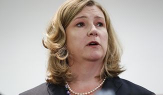 Dayton Mayor Nan Whaley speaks during a news conference regarding a mass shooting earlier in the morning, Sunday, Aug. 4, 2019, in Dayton, Ohio. At least nine people in Ohio have been killed in the second mass shooting in the U.S. in less than 24 hours, and the suspected shooter is also deceased, police said. (AP Photo/John Minchillo)