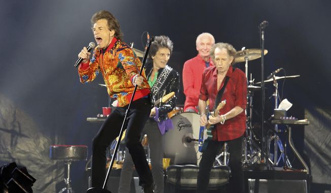 Mick Jagger, from left, Ronnie Wood, Charlie Watts and Keith Richards of The Rolling Stones perform at MetLife Stadium on Monday, Aug. 5, 2019, in East Rutherford, N.J. (Photo by Greg Allen/Invision/AP)
