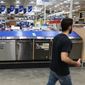 This May 21, 2018, photo shows a row of dishwashers for sale at Lowe&#39;s Home Improvement store in East Rutherford, N.J. (AP Photo/Ted Shaffrey) **FILE**