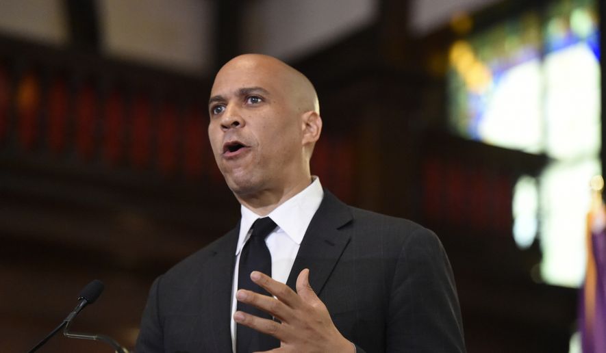 Democratic presidential candidate, Sen. Cory Booker, D-N.J.,speaks about gun violence and white supremacy in the sanctuary of Mother Emanuel AME on Wednesday, Aug. 7, 2019, in Charleston, S.C.  (AP Photo/Meg Kinnard)