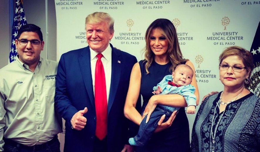 Tito Anchondo (left), the uncle of baby Paul Anchondo, told The Associated Press on Friday that President Donald Trump "was just there to give his condolences and he was just being a human being." (Screen grab from https://twitter.com/FLOTUS/status/1159511786695069697?s=20)
