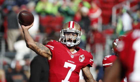 In this Jan. 1, 2017, file photo, San Francisco 49ers quarterback Colin Kaepernick (7) warms up before an NFL football game against the Seattle Seahawks in Santa Clara, Calif. Colin Kaepernick wants to play in the NFL, even if he has to compete to get on the field. A source close to Kaepernick told The Associated Press on Friday: “Colin has always been prepared to compete at the highest level and is in the best shape of his life.” Kaepernick released a video earlier this week saying: “5 a.m. 5 days a week. For 3 years. Still Ready.” (AP Photo/Tony Avelar, File) **FILE**