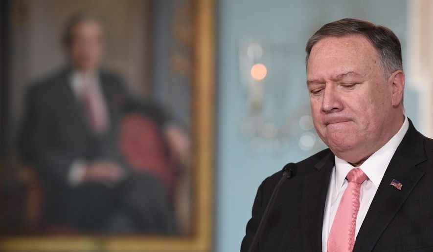 Secretary of State Mike Pompeo speaks during a press availability with Britain's Foreign Secretary Dominic Raab at the State Department in Washington, Wednesday, Aug. 7, 2019. (AP Photo/Susan Walsh)