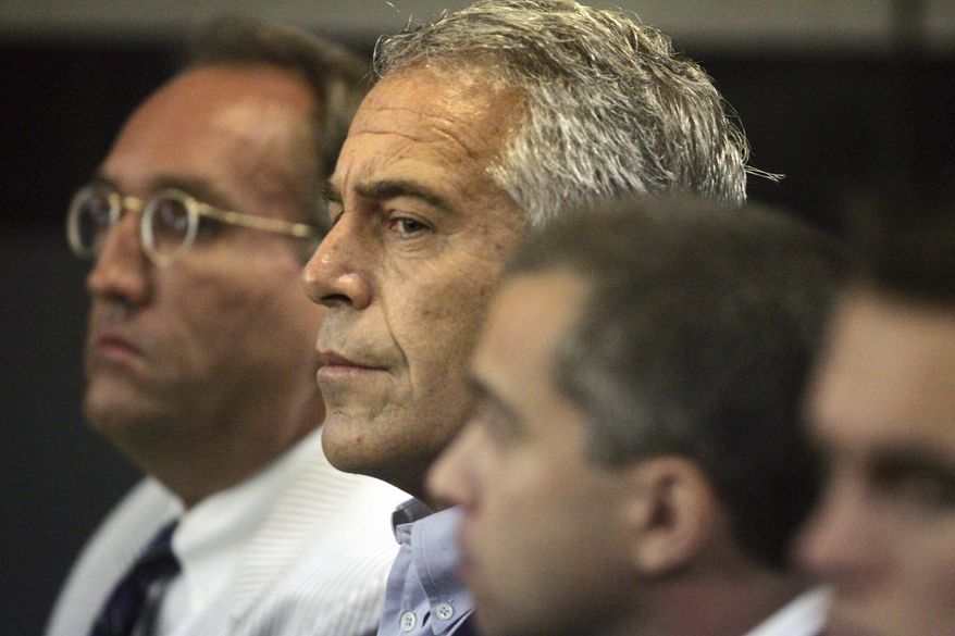 In this July 30, 2008, file photo, Jeffrey Epstein appears in court in West Palm Beach, Fla. Epstein has died by suicide while awaiting trial on sex-trafficking charges, says person briefed on the matter, Saturday, Aug. 10, 2019. (AP Photo/Palm Beach Post, Uma Sanghvi, File)