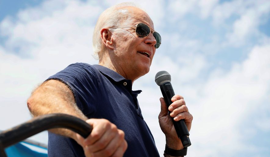 Former Vice President Joe Biden is depicted on the campaign trail in this Aug. 8, 2019, file photo. (AP Photo/Charlie Neibergall) ** FILE **
