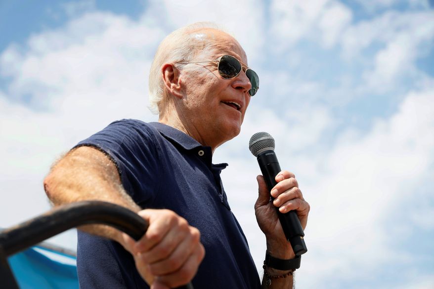 Former Vice President Joe Biden is depicted on the campaign trail in this Aug. 8, 2019, file photo. (AP Photo/Charlie Neibergall) ** FILE **