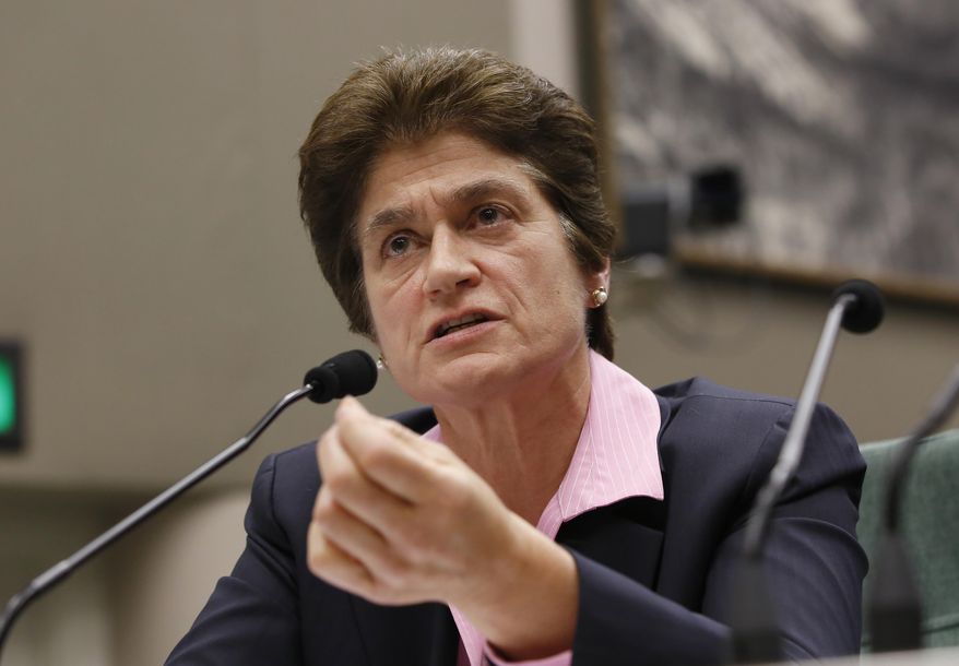 State Auditor Elaine Howle discusses the audit her office released that found the California State University system did not disclose $1.5 billion in discretionary reserves while it raised tuition and cut employees' pay, during a joint legislative committee hearing in Sacramento, Calif., Monday, Aug. 12, 2019. Timothy White, chancellor of the California State University system, told legislators the state's reserves are important to front financial aid for students, pay for capital projects and act as a cushion in case of a recession. (AP Photo/Rich Pedroncelli)