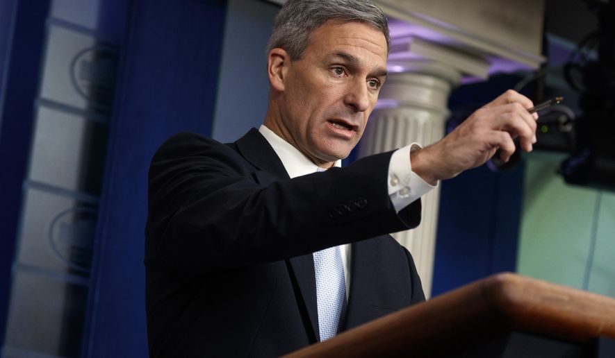 Acting Director of United States Citizenship and Immigration Services Ken Cuccinelli, speaks during a briefing at the White House, Monday, Aug. 12, 2019, in Washington. (AP Photo/Evan Vucci) ** FILE **