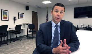 Kevin K. McAleenan, U.S. acting secretary of Homeland Security, speaks Tuesday, Aug. 13, 2019, at a federal building in Jackson, Miss. McAleenan said “violent white supremacist ideology” is fueling some domestic terrorism. (AP Photo/Emily Wagster Pettus)