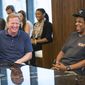 Commissioner of the NFL Roger Goodell and Jay-Z attend a press conference at ROC Nation on Wednesday, Aug. 14, 2019 in New York. (Ben Hider/AP Images for NFL) ** FILE **