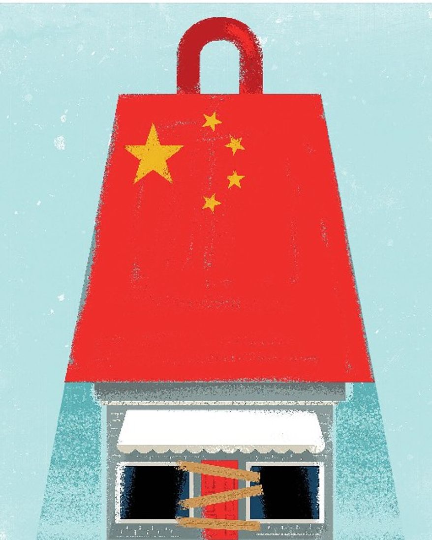 Illustration on the impact of tariffs on Chinese goods by Linas Garsys/The Washington Times