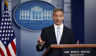 In this Aug. 12, 2019, file photo, acting Director of United States Citizenship and Immigration Services Ken Cuccinelli, speaks during a briefing at the White House, in Washington. (AP Photo/Evan Vucci, File)