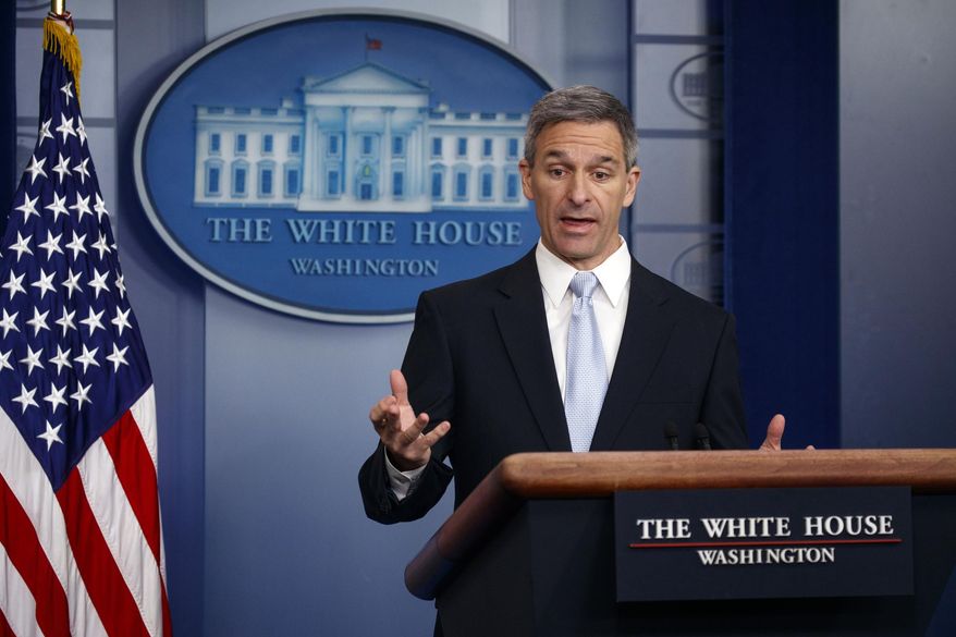 In this Aug. 12, 2019, file photo, acting Director of United States Citizenship and Immigration Services Ken Cuccinelli, speaks during a briefing at the White House, in Washington. (AP Photo/Evan Vucci, File)