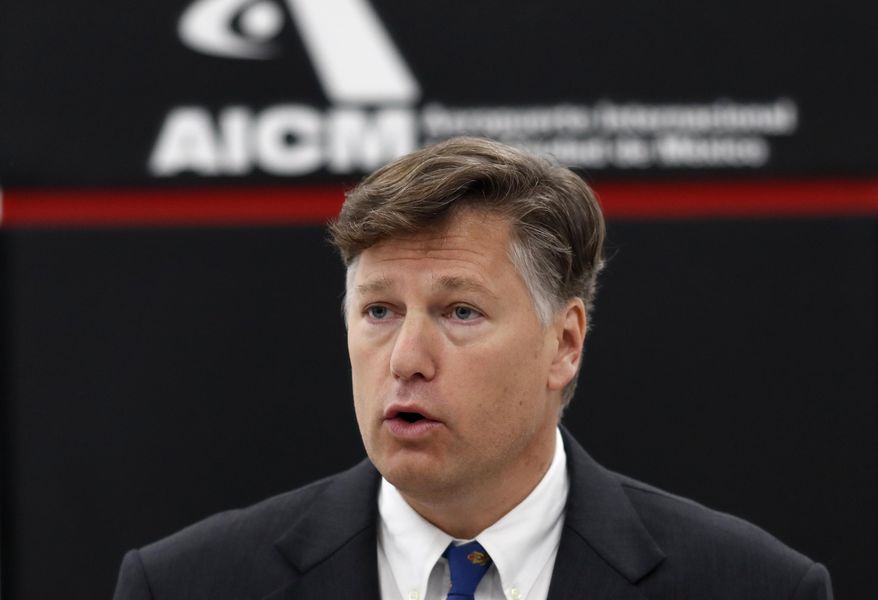 Christopher Landau, the new U.S. ambassador to Mexico, delivers a statement to members of the media at the Benito Juarez International Airport, upon his arrival to Mexico City, Friday, Aug. 16, 2019. (AP Photo/Eduardo Verdugo)