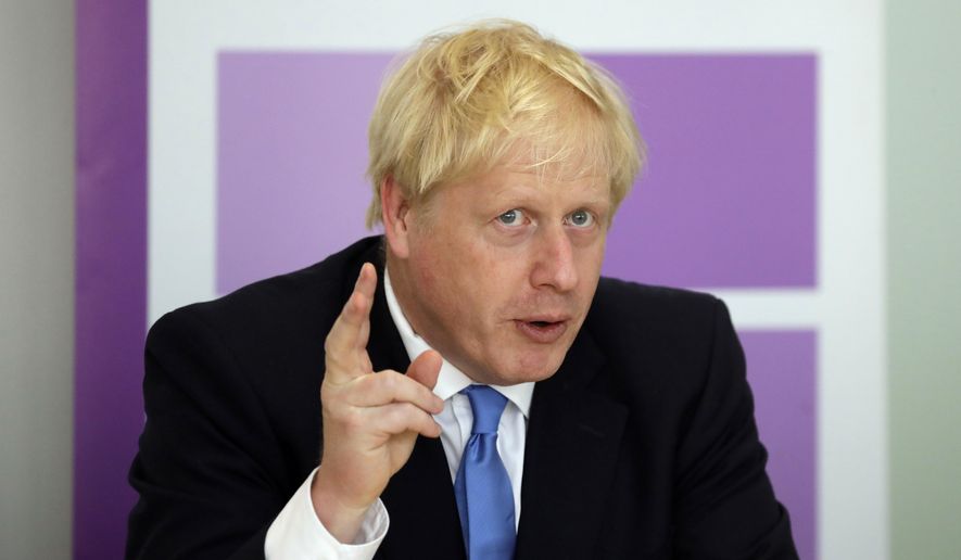 In this Wednesday, July 31, 2019, file photo, Britain&#x27;s Prime Minister Boris Johnson speaks during the first meeting of the National Policing Board at the Home Office in London. (AP Photo/Kirsty Wigglesworth, file)